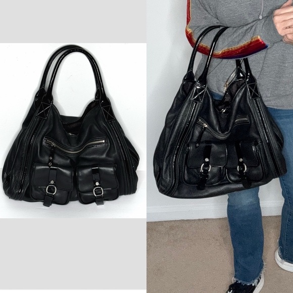 Cole Haan Hand Bag Black Pebbled Leather Slouchy Top Handle Shoulder Bag - Picture 1 of 16